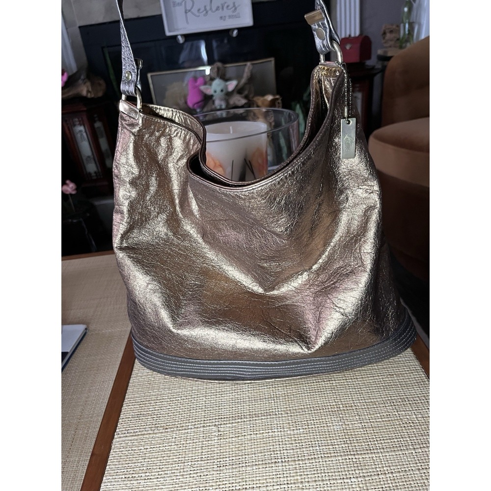 Letisse Vintage Metallic Gold Leather Shoulder Bag Purse